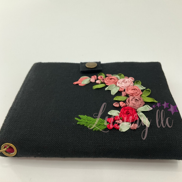 Pink Red tiny Rose Embroidery Passport Wallet, Birthday Gift, Versatile Washable - Picture 3 of 13